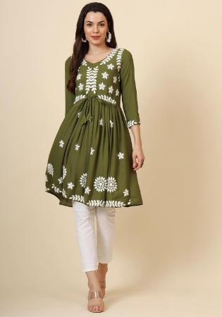 Picture of Fine Rayon Dark Olive Green Kurtis & Tunic