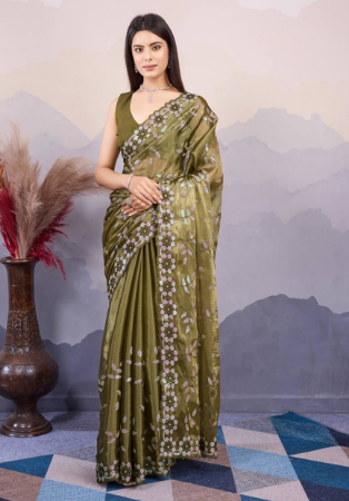 Picture of Sublime Silk Dark Olive Green Saree