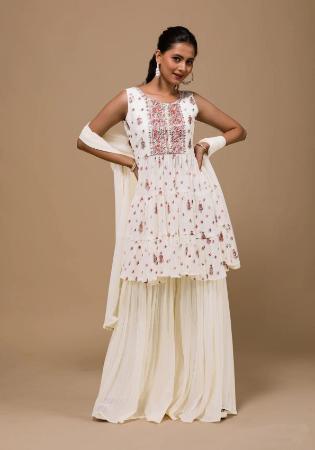 Picture of Fine Georgette Off White Anarkali Salwar Kameez