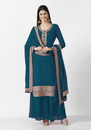 Picture of Georgette Midnight Blue Straight Cut Salwar Kameez