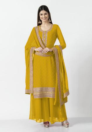 Picture of Georgette Dark Golden Rod Straight Cut Salwar Kameez