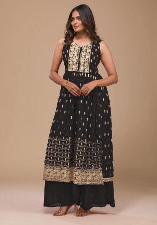 Picture of Well Formed Georgette Black Straight Cut Salwar Kameez