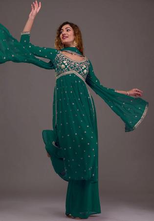 Picture of Georgette Dark Green Straight Cut Salwar Kameez