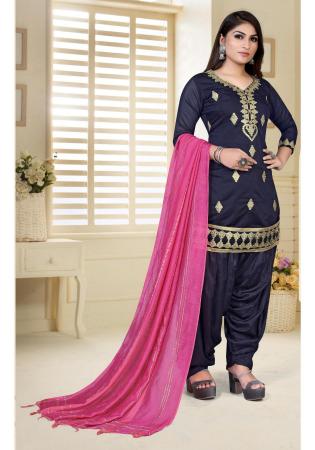 Picture of Chiffon Dark Slate Grey Straight Cut Salwar Kameez