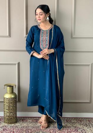 Picture of Delightful Chiffon Teal Readymade Salwar Kameez