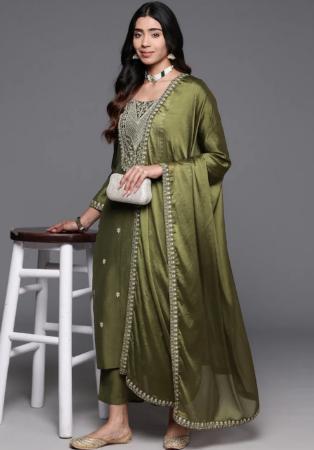 Picture of Chiffon Dark Olive Green Readymade Salwar Kameez