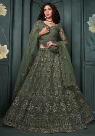 Picture of Shapely Net Dark Olive Green Lehenga Choli