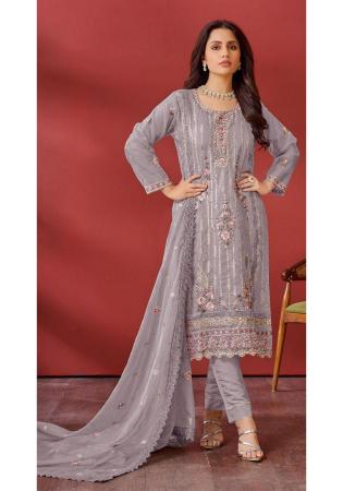 Picture of Georgette Dark Grey Straight Cut Salwar Kameez