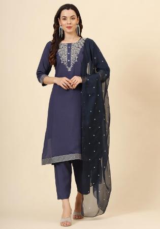 Picture of Enticing Silk Navy Blue Readymade Salwar Kameez