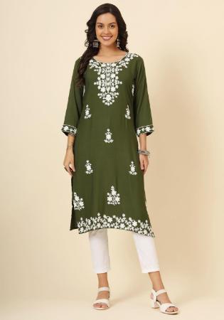 Picture of Statuesque Rayon Dark Olive Green Kurtis & Tunic