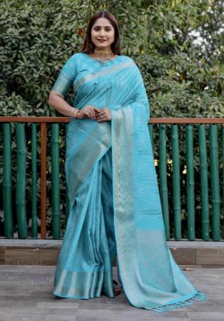 Picture of Beautiful Silk Dark Turquoise Saree