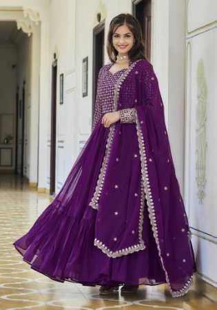 Picture of Sightly Georgette Purple Readymade Gown