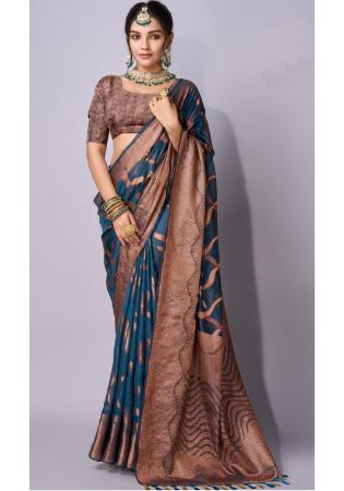 Picture of Stunning Organza Navy Blue Saree