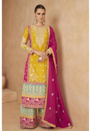 Picture of Chiffon Golden Rod Straight Cut Salwar Kameez