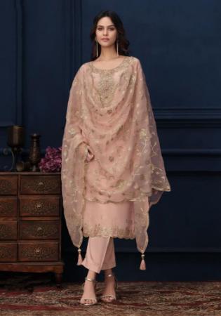 Picture of Chiffon & Organza Rosy Brown Straight Cut Salwar Kameez