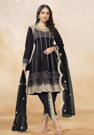 Picture of Net & Silk Black Straight Cut Salwar Kameez