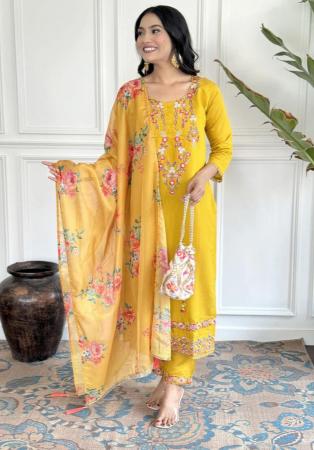 Picture of Chiffon Dark Golden Rod Readymade Salwar Kameez