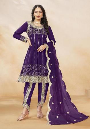 Picture of Silk Midnight Blue Straight Cut Salwar Kameez