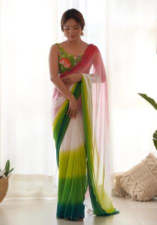 Picture of Good Looking Georgette Dark Sea Green Saree