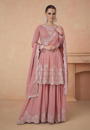 Picture of Chiffon Pale Violet Red Straight Cut Salwar Kameez