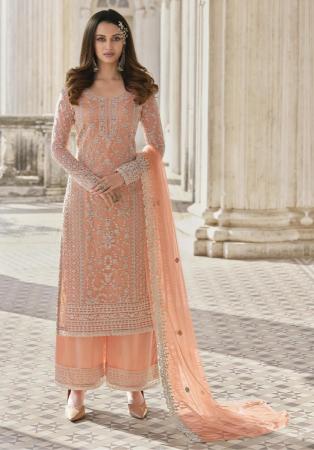 Picture of Appealing Net Rosy Brown Straight Cut Salwar Kameez