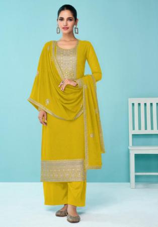 Picture of Georgette Dark Golden Rod Straight Cut Salwar Kameez