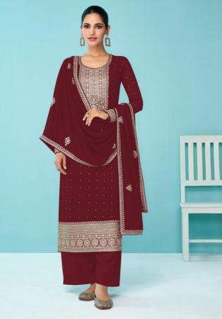 Picture of Amazing Georgette Maroon Straight Cut Salwar Kameez