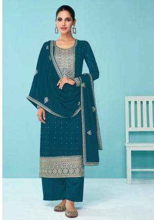 Picture of Ideal Georgette Teal Straight Cut Salwar Kameez