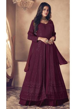 Picture of Georgette Saddle Brown Anarkali Salwar Kameez