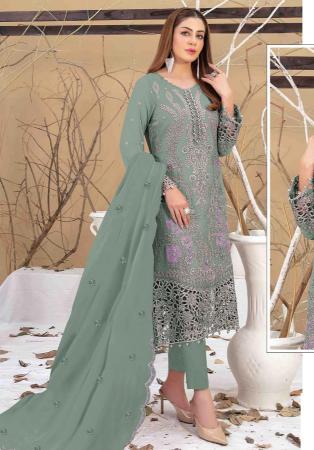 Picture of Georgette Slate Grey Straight Cut Salwar Kameez