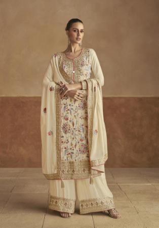 Picture of Fine Chiffon Tan Straight Cut Salwar Kameez