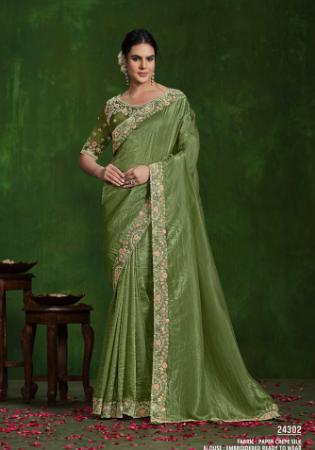 Picture of Fine Silk Dark Olive Green Saree