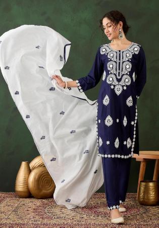 Picture of Grand Rayon Blue Readymade Salwar Kameez