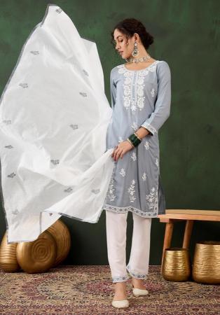 Picture of Rayon Light Steel Blue Readymade Salwar Kameez