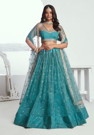 Picture of Fascinating Net Sea Green Lehenga Choli