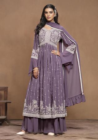 Picture of Georgette Medium Purple Straight Cut Salwar Kameez