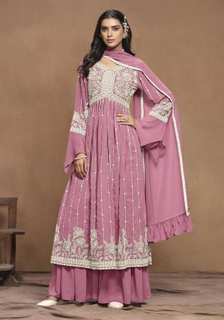 Picture of Georgette Pale Violet Red Straight Cut Salwar Kameez