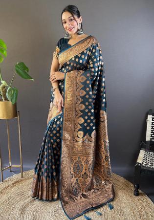 Picture of Nice Satin & Silk Steel Blue Saree