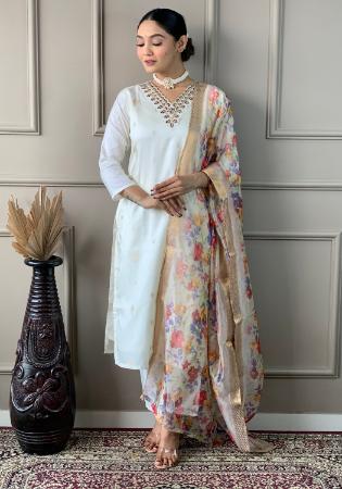 Picture of Pleasing Silk White Readymade Salwar Kameez