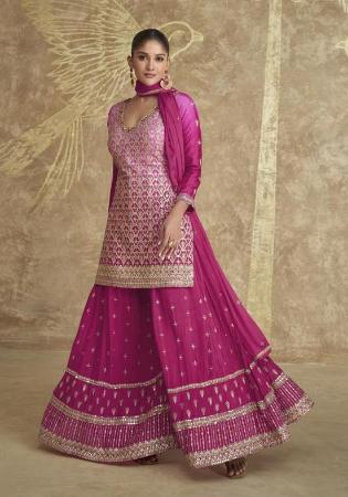 Picture of Chiffon & Silk Medium Violet Red Straight Cut Salwar Kameez