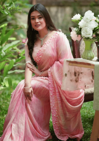 Picture of Georgette & Net & Organza Pale Violet Red Saree