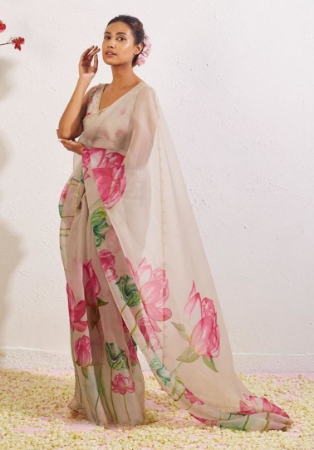 Picture of Enticing Georgette & Net & Organza Off White Saree