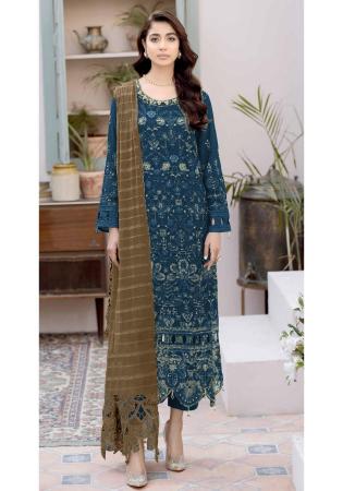 Picture of Georgette Dark Slate Grey Straight Cut Salwar Kameez