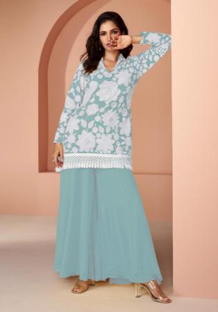 Picture of Georgette Cadet Blue Straight Cut Salwar Kameez