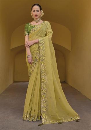 Picture of Well Formed Silk & Organza Dark Khaki Saree