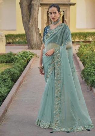 Picture of Grand Silk & Organza Cadet Blue Saree