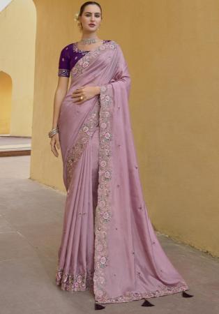 Picture of Elegant Silk & Organza Rosy Brown Saree