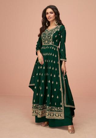 Picture of Ravishing Silk Dark Green Straight Cut Salwar Kameez