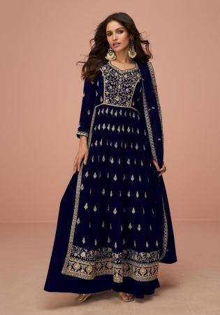 Picture of Ideal Silk Navy Blue Straight Cut Salwar Kameez