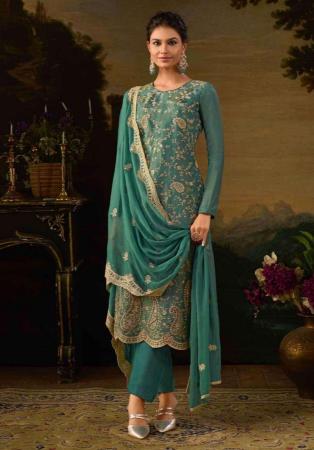 Picture of Silk Dark Slate Grey Straight Cut Salwar Kameez